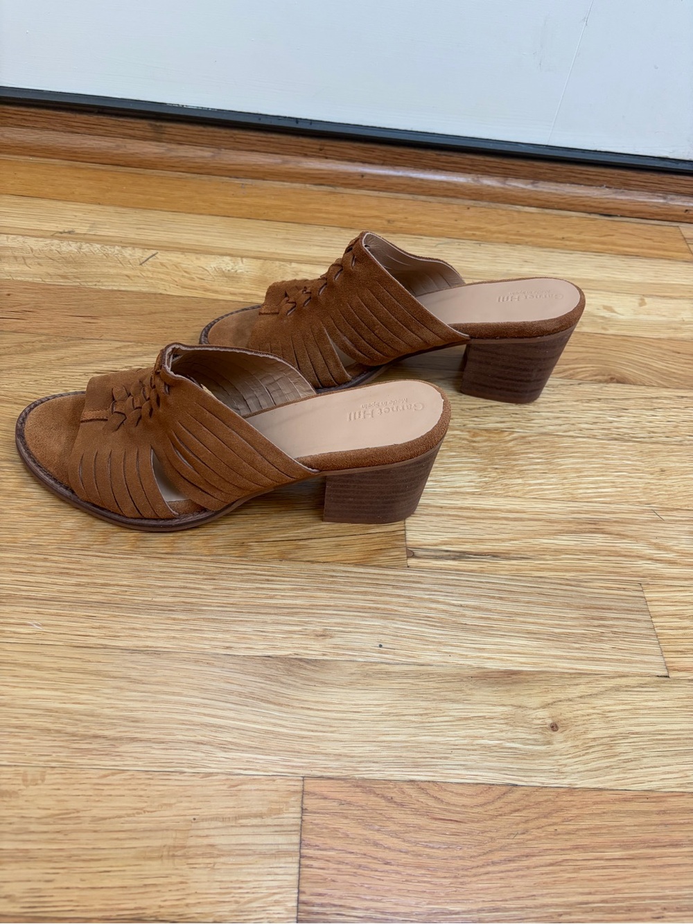 Garnet Hill Tan Leather Slide Mules with Braided Detail